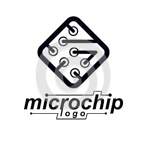 Vector technology cpu design with square microprocessor scheme. Computer circuit board, digital element.