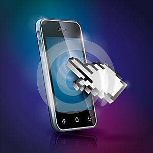 Vector technology styled illustration with shiny touchscreen phone.