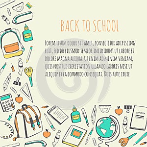 Vector card template with school supplies