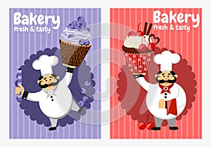 Vector template banners with the chef and cupcakes.