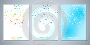 Vector template brochures or cover design, book, flyer, with molecules background and neural network. Abstract geometric