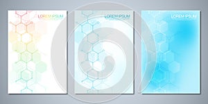 Vector template brochures or cover design, book, flyer, with molecules background. Template design with concept and idea