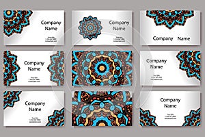 Vector template business card. Geometric background. Card or invitation collection. Islam, Arabic, Indian, ottoman motifs.