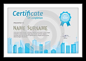 Vector template for certificate wite detial cityscape. photo