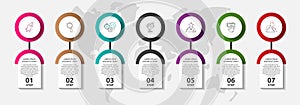 Vector template circle infographics. Business concept with 7 options and labels. Seven steps for content, flowchart