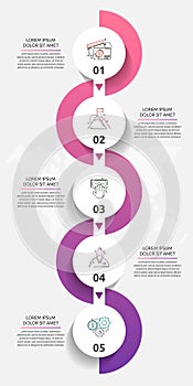 Vector template circle infographics. Business concept with 5 options and parts. Five steps for graph