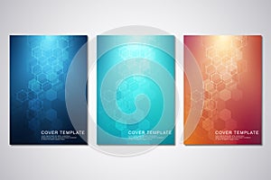 Vector template for cover or brochure, with hexagons pattern and technological background. Abstract geometric texture