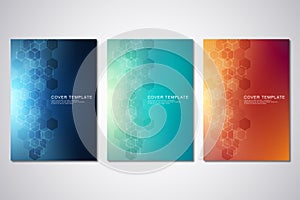 Vector template for cover or brochure, with hexagons pattern and technological background. Abstract geometric texture