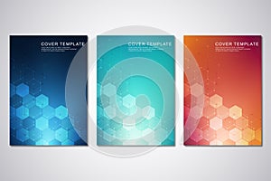 Vector template for cover or brochure, with hexagons pattern and technological background. Abstract geometric texture