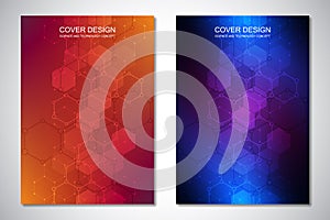 Vector template for cover or brochure, with hexagons pattern and technological background. Abstract geometric texture