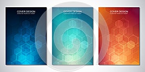 Vector template for cover or brochure, with hexagons pattern and technological background. Abstract geometric texture