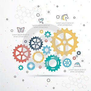 Vector template Infographic with gear chain. Gears vector design, Gear Infography