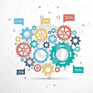 Vector template Infographic with gear chain. Heart infographic illustration, Gear infography vector.