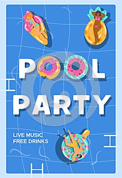 Vector template of invitation poster on summer pool party.