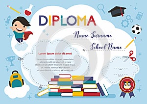 Vector template kids diploma at graduation