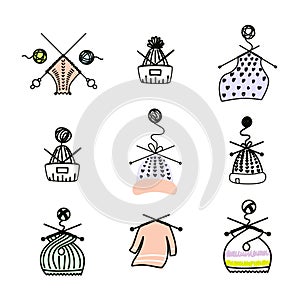 Vector template logo, badge, label. I love to knit together. Lin