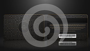 Vector template of membership or loyalty black VIP card with luxury golden geometric pattern. Front and back design presentation. photo