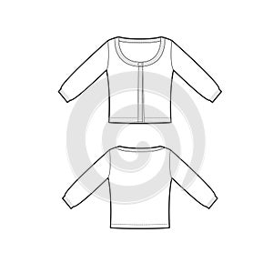 Vector template of pullover with long sleeves front and back parts. J