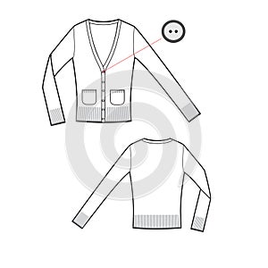 Vector template of pullover with long sleeves and pockets front and back parts