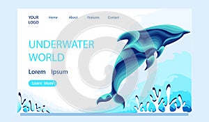 Vector template of the Underwater World website.Web page and landing page design.