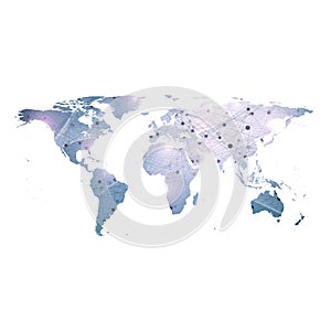 Vector template World map with global technology networking concept. Global network connections. Digital data