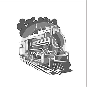 Vector templates with a locomotive, vintage train, logotype, illustration.