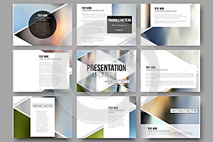 Vector templates for presentation slides. Abstract multicolored background of blurred nature landscapes, geometric