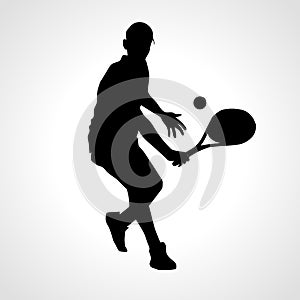 Vector tennis player. Black silhouette on white background