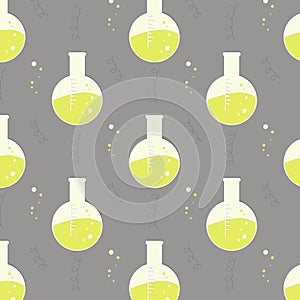 Vector test tube glassware. Chemistry pattern. Pharmacology background texture. Science print