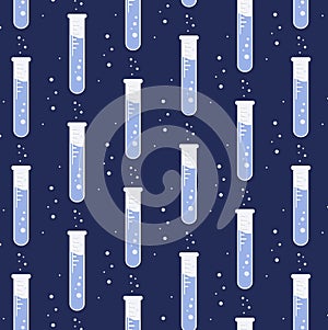 Vector test tube glassware. Chemistry pattern. Pharmacology background texture. Science print