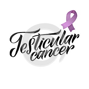 Vector Testicular Cancer Awareness Calligraphy Poster Design. Stroke Violet Ribbon. April is Cancer Awareness Month