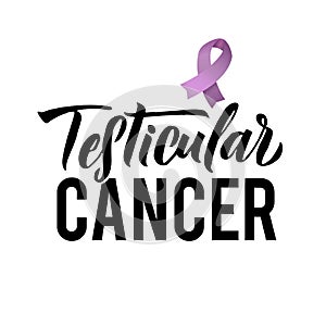 Vector Testicular Cancer Awareness Calligraphy Poster Design. Stroke Violet Ribbon. April is Cancer Awareness Month