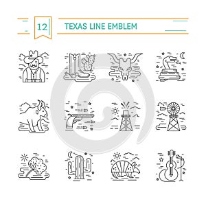 Vector Texas black and white outline icons isolated