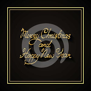 Vector text on black background. We wish you a Merry Christmas and Happy New Year lettering for invitation and greeting card