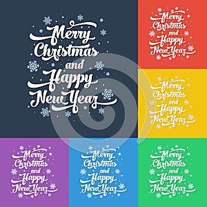 Vector text on colour background. Merry Christmas and Happy New Year