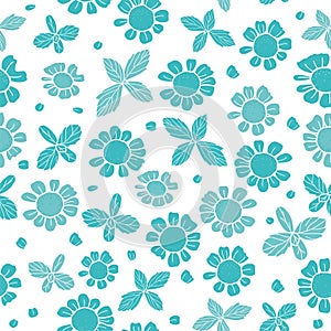 Vector textured painted flower seamless pattern background with hand drawn elements