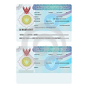 Vector Thailand international passport visa sticker template in flat style photo