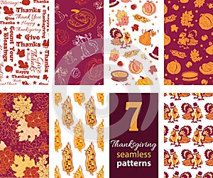 Vector Thanksgiving Turkey Pumpkins Seven Set