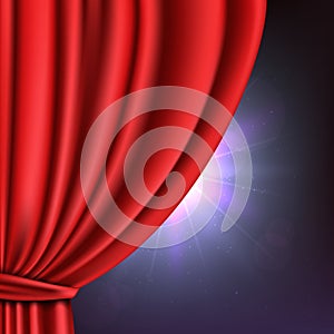 Vector theatrical red curtain with spotlight