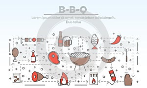 Vector thin line art barbeque poster banner template