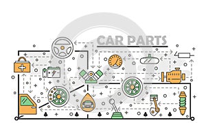 Vector thin line art car parts poster banner template