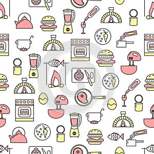 Vector thin line art cooking seamless pattern