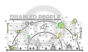 Vector thin line art disabled people poster banner template