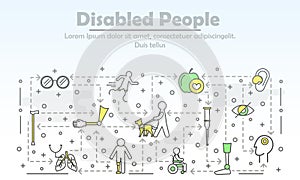 Vector thin line art disabled people poster banner template