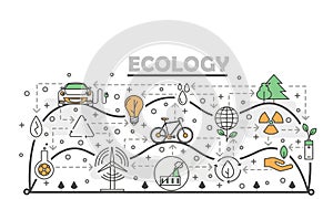 Vector thin line art ecology poster banner template