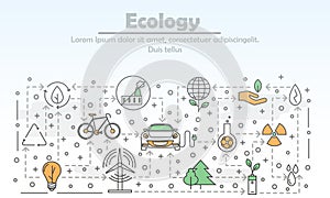 Vector thin line art ecology poster banner template