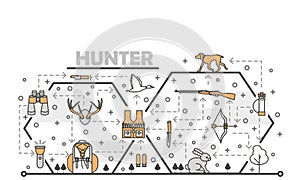 Vector thin line art hunter poster banner template