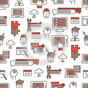 Vector thin line art IT seamless pattern