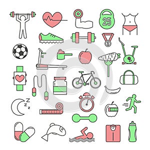 Vector thin line art style design sport icon set