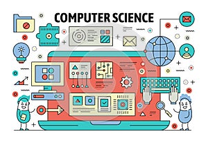 Vector thin line computer science poster banner